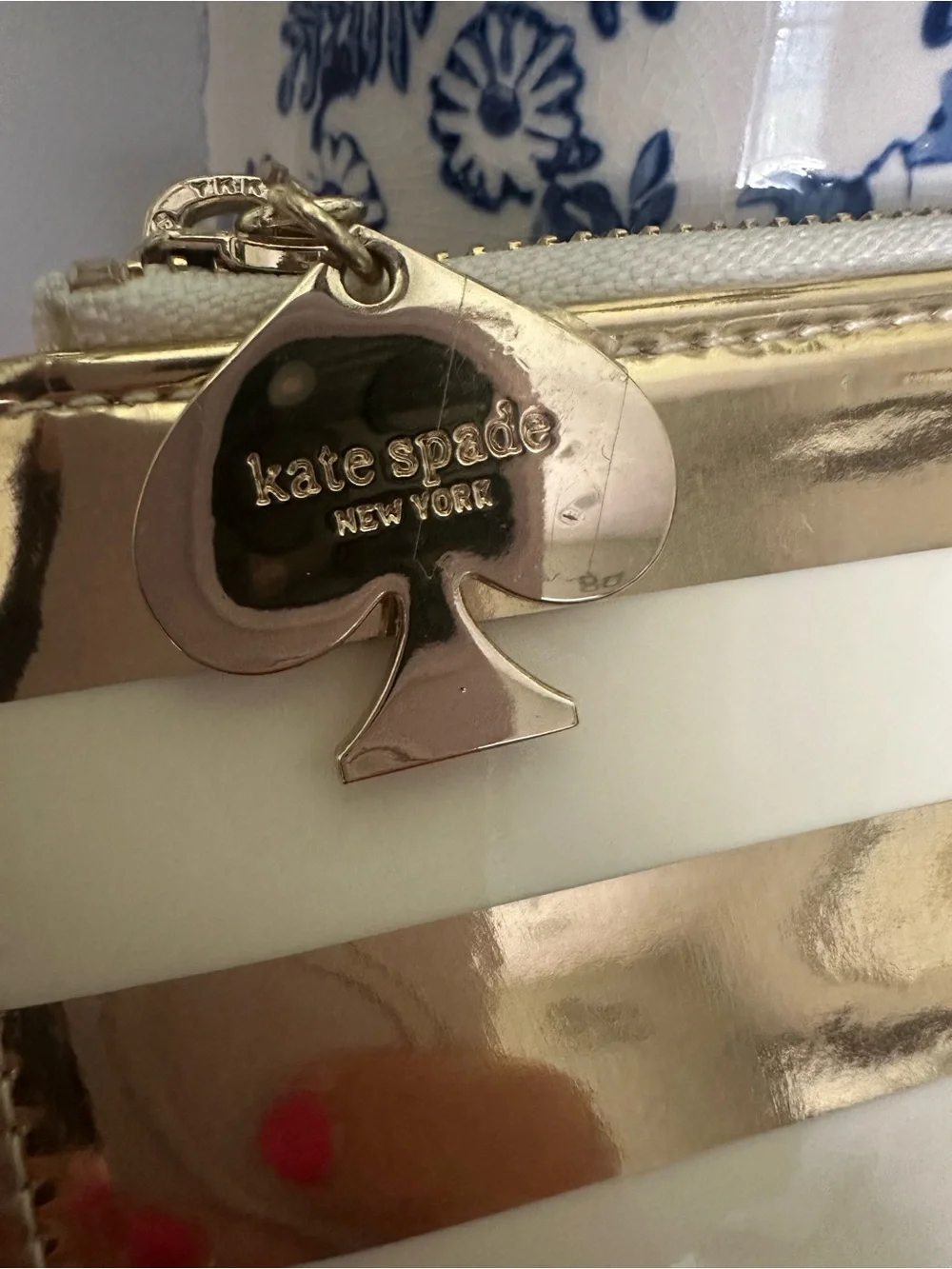 Kate Spade ♠️ Gold & White Stripe Zip Pouch Pencil Case